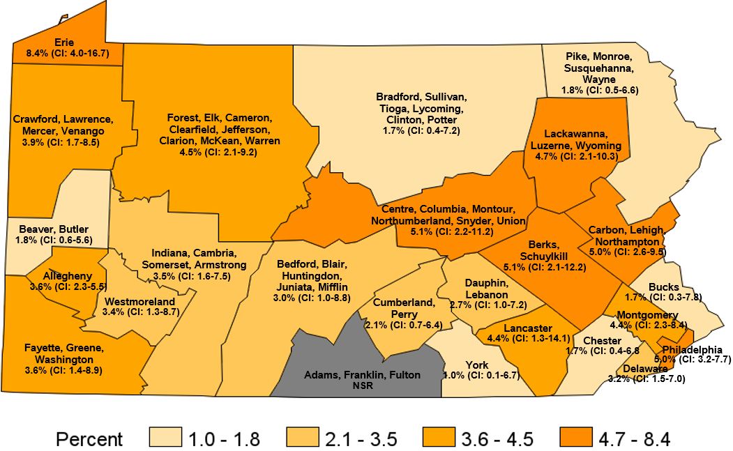 Considered to be Lesbian, Gay or Bisexual, Pennsylvania Health Districts 2017
